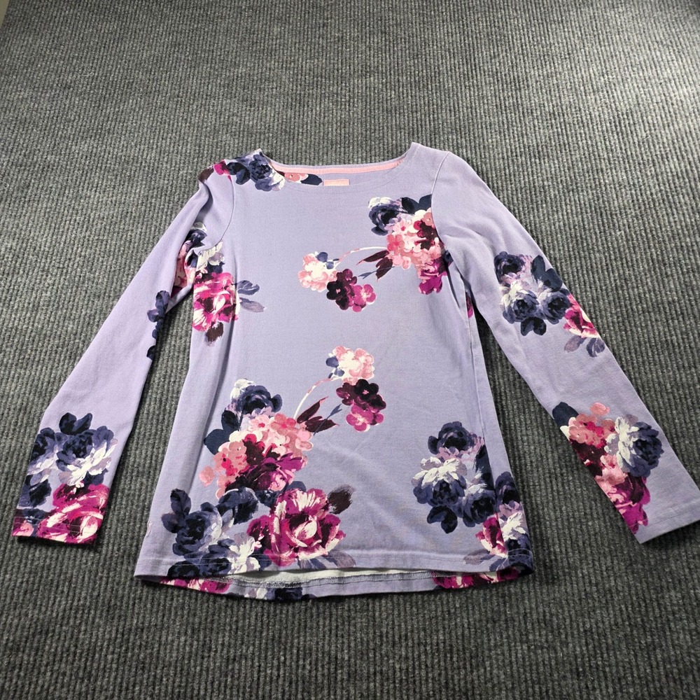 Joules Womens Purple Floral Long Sleeve Jersey Top Crewneck Lilac US 6 UK 10